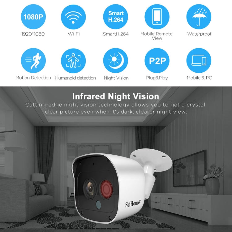 SriHome NVS002 1080P 8-Channel NVR Kit Wireless Security Camera System, Support Humanoid Detection / Motion Detection / Night Vision, UK Plug - Security by SriHome | Online Shopping UK | buy2fix