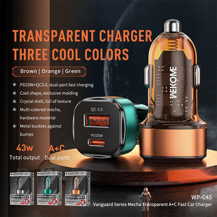 WK WP-C45 Vanguard Series Mecha Transparent USB+Type-C Fast Car Charger (Grey) - Car Charger by WK | Online Shopping UK | buy2fix