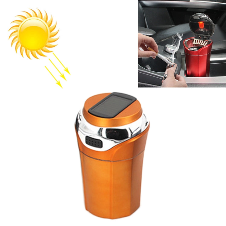 N12E Car Creative Ashtray Solar Power With Light And Cover With Cigarette Liighter (Gold) - In Car by buy2fix | Online Shopping UK | buy2fix