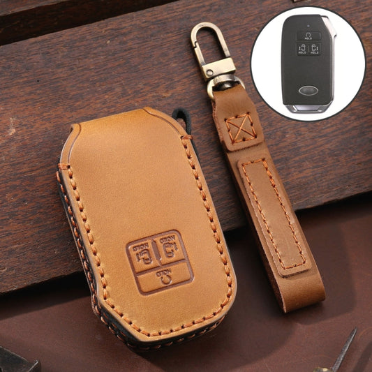 For KIA Carnival EX / SX Hallmo Car Cowhide Leather Key Protective Cover Key Case(Brown) - In Car by Hallmo | Online Shopping UK | buy2fix