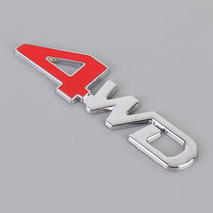 Car 4WD Personalized Aluminum Alloy Decorative Stickers, Size: 13x3.5x0.3cm (Silver+Red) - 3D Metal Sticker by buy2fix | Online Shopping UK | buy2fix