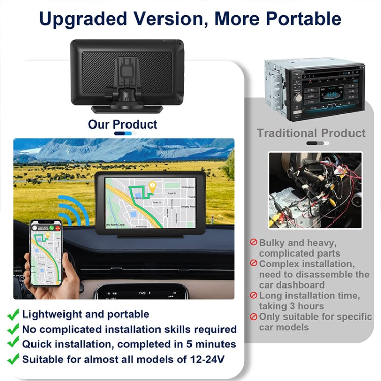P701S 7 inch Portable Touch Display Wireless Car Navigator Smart CarPlay Bluetooth Reversing Image - Car DVRs by buy2fix | Online Shopping UK | buy2fix