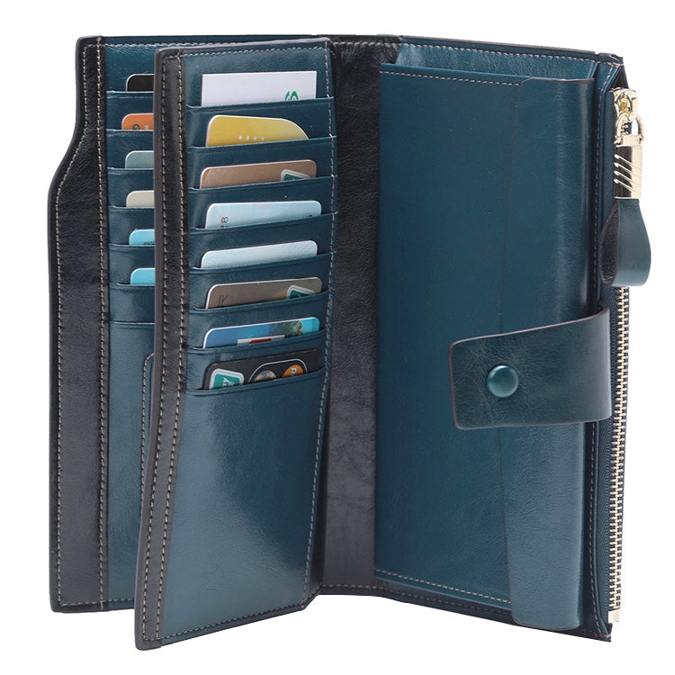 8236 Antimagnetic RFID Multi-function Oil Wax Leather Lady Wallet Large-capacity Purse (Blue) - Home & Garden by buy2fix | Online Shopping UK | buy2fix