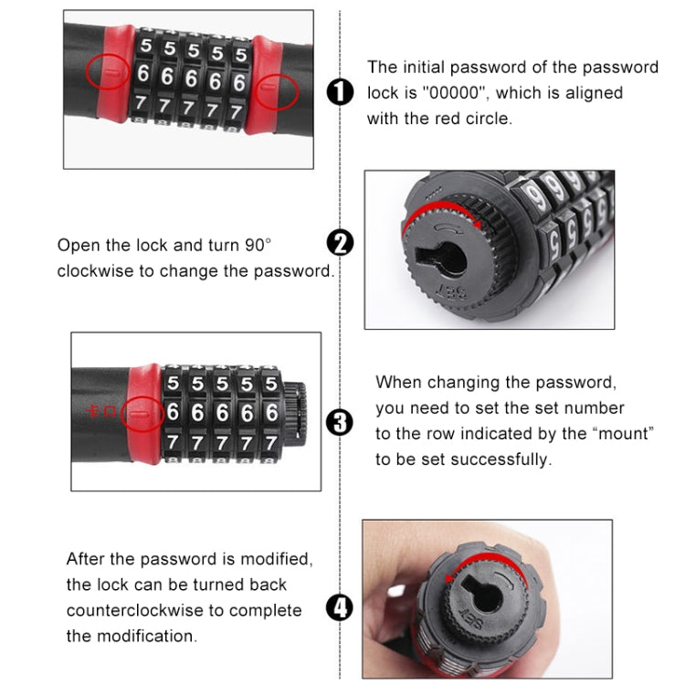 Motorcycles / Bicycle Chain Lock 5 Digit Password Anti-theft Password Lock, Length: 0.9m - Theft Protection by buy2fix | Online Shopping UK | buy2fix