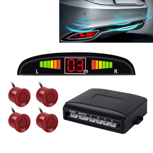 Car Buzzer Reverse Backup Radar System - Premium Quality 4 Parking Sensors Car Reverse Backup Radar System with LCD Display(Dark Red) - In Car by buy2fix | Online Shopping UK | buy2fix