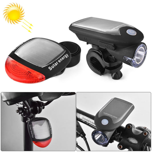 2 PCS 3W 240LM USB Solar Energy Motorcycle / Bicycle Light Set, Front Light+Back Light(Black) - Headlights by buy2fix | Online Shopping UK | buy2fix