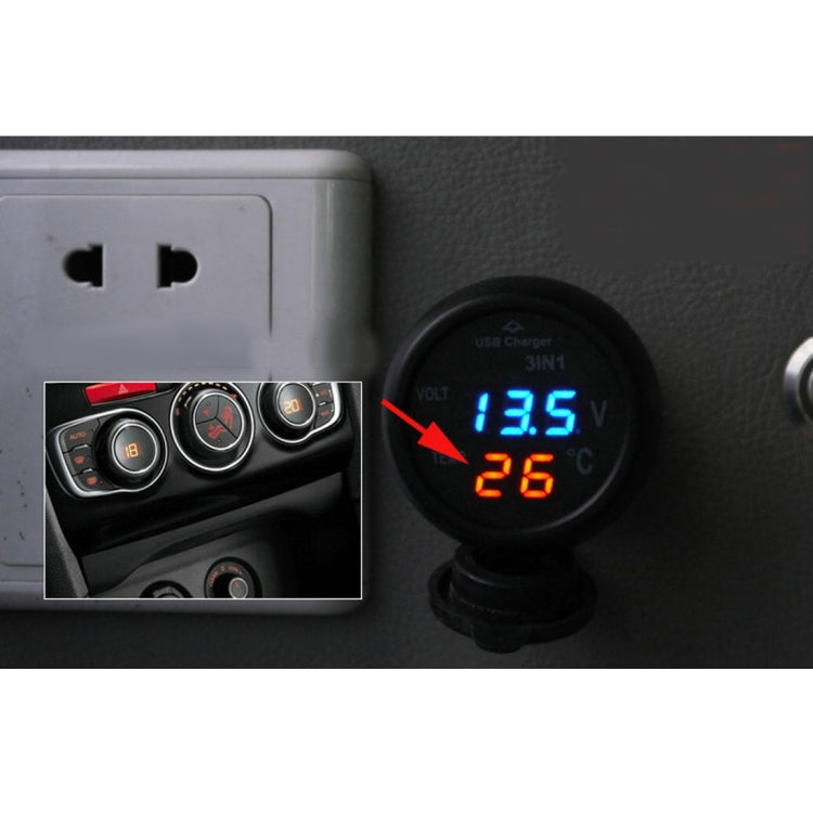 3 in 1 Universal Car Digital Voltage Meter Temperature Meter USB Charger, DC12-24V(Random Color Delivery) - In Car by buy2fix | Online Shopping UK | buy2fix