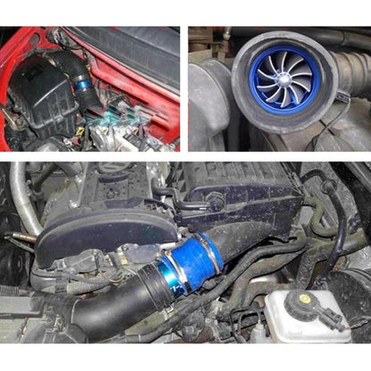 F1-Z Car Stainless Universal Supercharger Dual Double Turbine Air Intake Fuel Saver Turbo Turboing Charger Fan Set kit(Blue) - In Car by buy2fix | Online Shopping UK | buy2fix