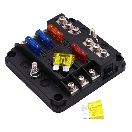 Independent Positive and Negative 1 in 6 Out 6 Way Circuit Blade Fuse Box Fuse Holder Kits with LED Warning Indicator for Auto Car Truck Boat - In Car by buy2fix | Online Shopping UK | buy2fix
