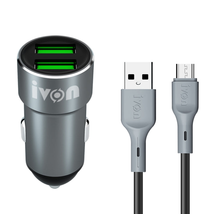 IVON CC38 2.4A Dual USB Car Charger + 1m USB to Micro USB Fast Charge Data Cable Set - In Car by IVON | Online Shopping UK | buy2fix
