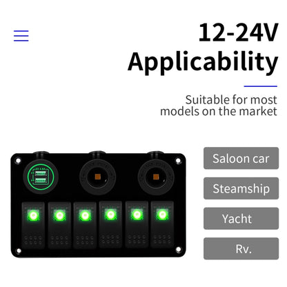 Multi-functional Combination Switch Panel 12V / 24V 6 Way Switches + Dual USB Charger for Car RV Marine Boat (Red Light) - In Car by buy2fix | Online Shopping UK | buy2fix
