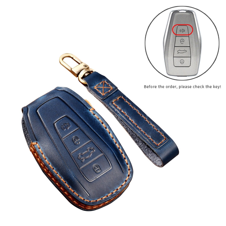 Hallmo Car Cowhide Leather Key Protective Cover Key Case for Geely Emgrand C Style(Blue) - Car Key Cases by Hallmo | Online Shopping UK | buy2fix