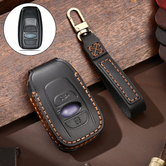 Hallmo Car Cowhide Leather Key Protective Cover Key Case for Subaru Forester(Black) - Car Key Cases by Hallmo | Online Shopping UK | buy2fix