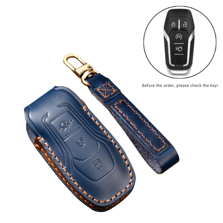 Hallmo Car Cowhide Leather Key Protective Cover Key Case for Ford Focus  A Style(Blue) -  by Hallmo | Online Shopping UK | buy2fix