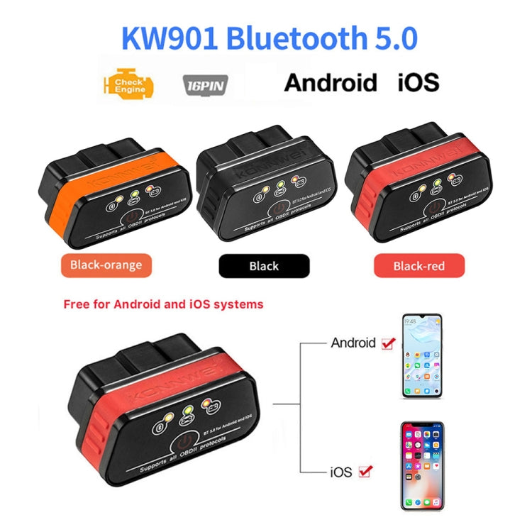 KONNWEI KW901 Android Phone OBD2 Car Bluetooth 5.0 Diagnostic Scan Tools(Red) - Code Readers & Scan Tools by KONNWEI | Online Shopping UK | buy2fix