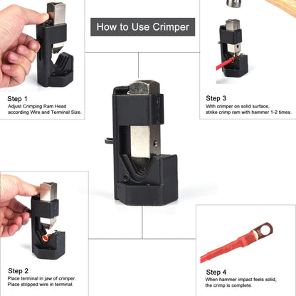 Car Battery Cable Hammer Crimper Hammer Lug Crimper Tool Pliers with T2 Copper 6 x 5/16 Heavy-duty Cold-pressed Wire Terminals - In Car by buy2fix | Online Shopping UK | buy2fix