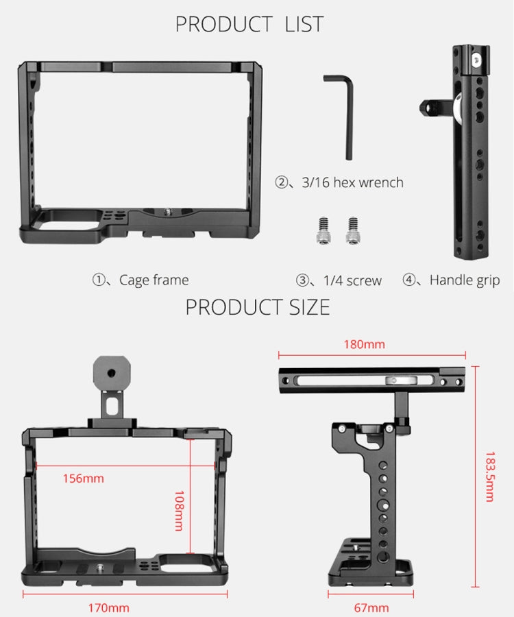 YELANGU C18 YLG0915A-B Video Camera Cage Stabilizer with Handle for Panasonic Lumix DC-S1H / DC-S1 / DC-S1R (Black) - Camera Cage by YELANGU | Online Shopping UK | buy2fix