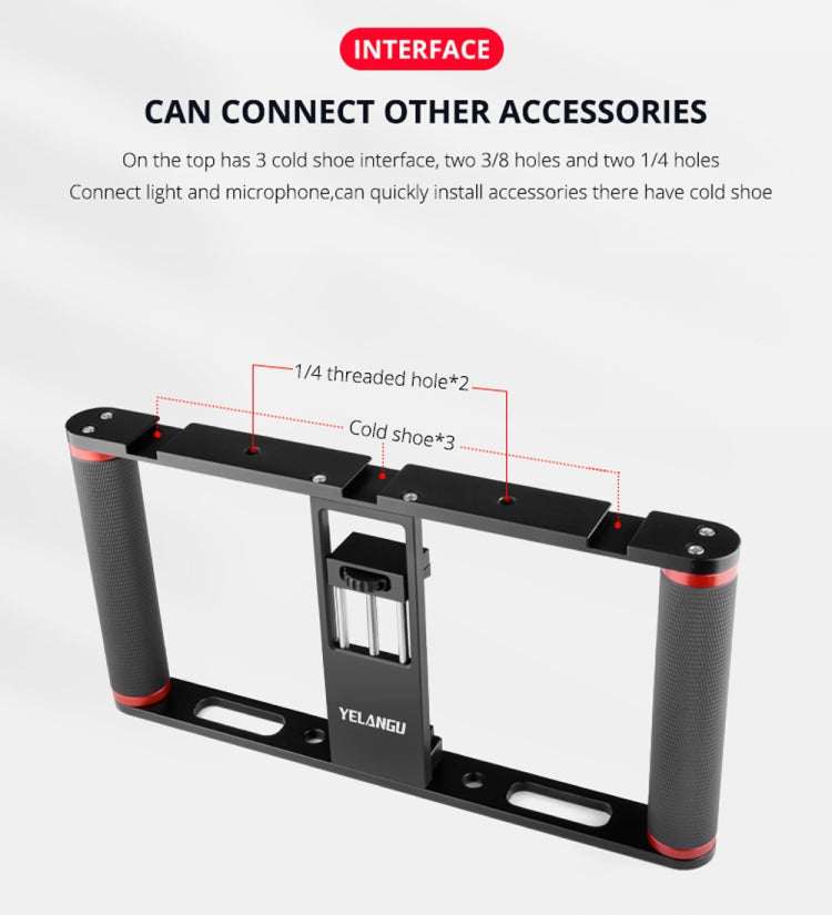 YELANGU PC05 YLG0909B Vlogging Live Broadcast Smartphone Metal Cage Video Rig Filmmaking Recording Handle Stabilizer Bracket for iPhone, Galaxy, Huawei, Xiaomi, HTC, LG, Google, and Other Smartphones(Black) - Consumer Electronics by YELANGU | Online Shopping UK | buy2fix