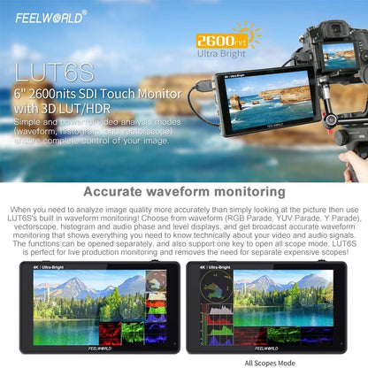 FEELWORLD LUT6S 1920x1080 2600 nits 6 inch IPS Screen HDMI 4K Touch Screen SDI HDI Camera Field Monitor - Camera Accessories by FEELWORLD | Online Shopping UK | buy2fix