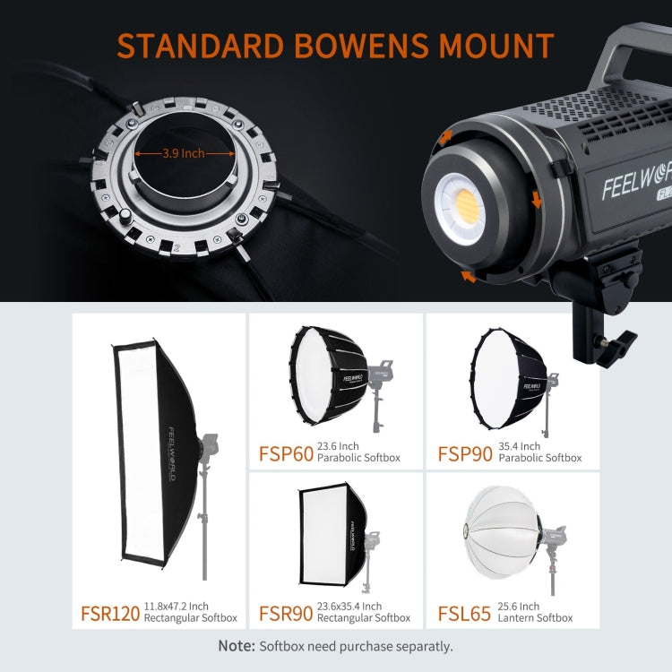 FEELWORLD FL225B 225W Bi-color Point Source Video Light, Bluetooth APP Control (US Plug) - Shoe Mount Flashes by FEELWORLD | Online Shopping UK | buy2fix