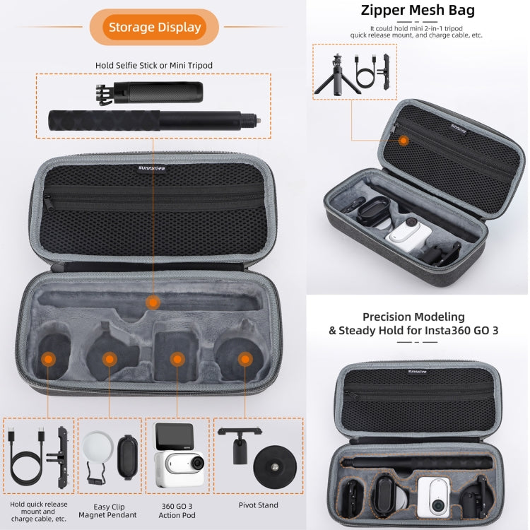 For Insta360 GO 3 / GO 3S Sunnylife Camera Set Storage Bag (Black) - Case & Bags by Sunnylife | Online Shopping UK | buy2fix