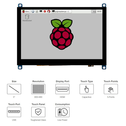 Waveshare 5 inch Slimmed-down Version 800 x 480 Toughened Glass Panel Capacitive Touch Screen LCD (H) - Modules Expansions Accessories by WAVESHARE | Online Shopping UK | buy2fix