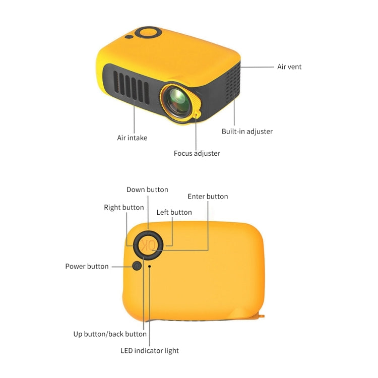 A2000 Portable Projector 800 Lumen LCD Home Theater Video Projector, Support 1080P, UK Plug (Yellow) - Consumer Electronics by buy2fix | Online Shopping UK | buy2fix