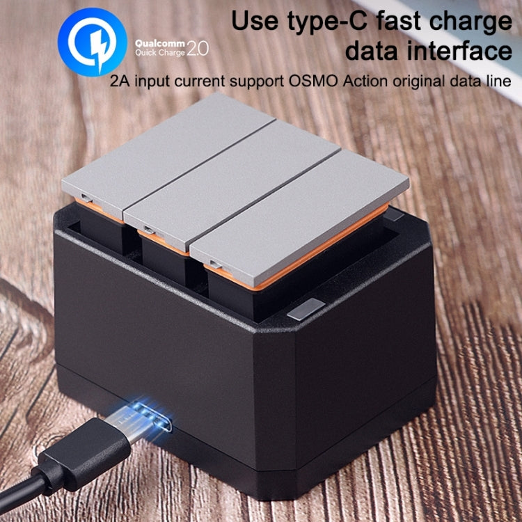 USB Triple Batteries Charger with LED Indicator Light for DJI OSMO Action(Black) - Cable & Charger by buy2fix | Online Shopping UK | buy2fix