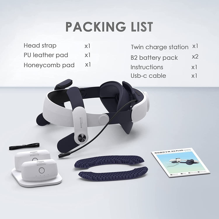 BOBOVR M2 Plus Head Strap Replacement Elite Strap for Oculus Quest 2 with Dual Battery + Magnetic Charging Dock - VR Accessories by buy2fix | Online Shopping UK | buy2fix