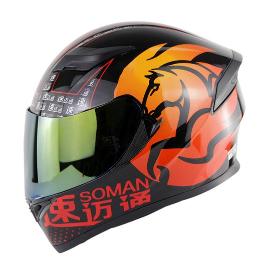 Soman SM-960 Motorcycle Electromobile Full Face Helmet Double Lens Protective Helmet(Red with Gold Lens) -  by SOMAN | Online Shopping UK | buy2fix