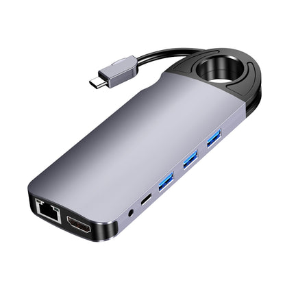 HW-TC28 10 In 1 USB 3.0 x3 + HDMI + VGA + SD + TF + PD + Ethernet Port + 3.5mm Port Multi-function Type-C / USB-C HUB Docking Station(Grey) - Computer & Networking by buy2fix | Online Shopping UK | buy2fix