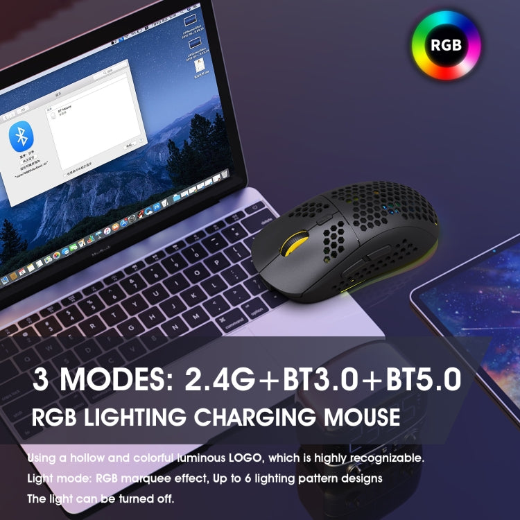 HXSJ T90 RGB Light Three-mode Wireless Gaming Mouse - Wireless Mice by HXSJ | Online Shopping UK | buy2fix