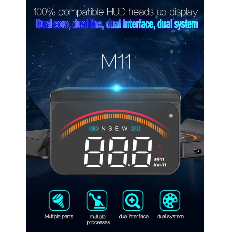 M11 Car OBD2 + GPS Mode Head-up Display HUD Overspeed / Speed / Water Temperature Alarm -  by buy2fix | Online Shopping UK | buy2fix