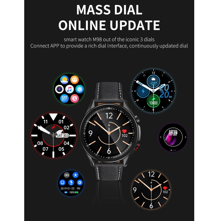 M98 1.28 inch IPS Color Screen IP67 Waterproof Smart Watch, Support Sleep Monitor / Heart Rate Monitor / Bluetooth Call, Style:Leather Strap(Black) - Smart Wear by buy2fix | Online Shopping UK | buy2fix