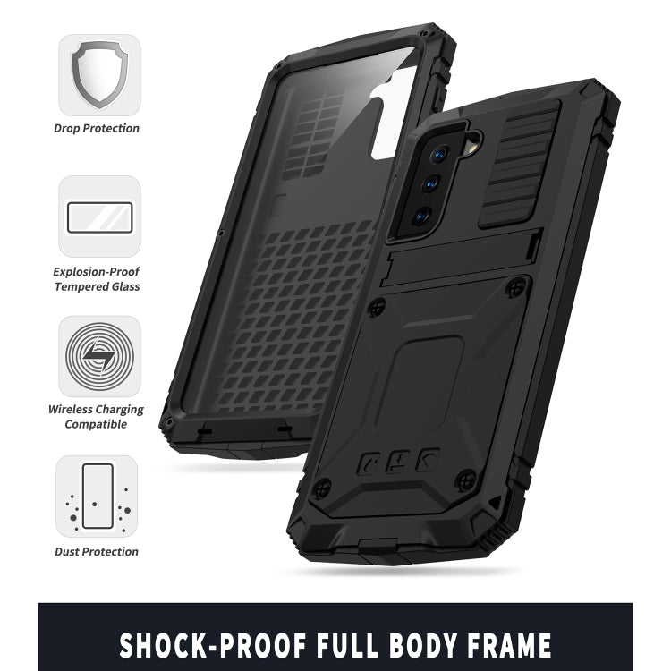 For Samsung Galaxy S21 5G R-JUST Shockproof Waterproof Dust-proof Metal + Silicone Protective Case with Holder(Black) - Galaxy S21 5G Cases by R-JUST | Online Shopping UK | buy2fix