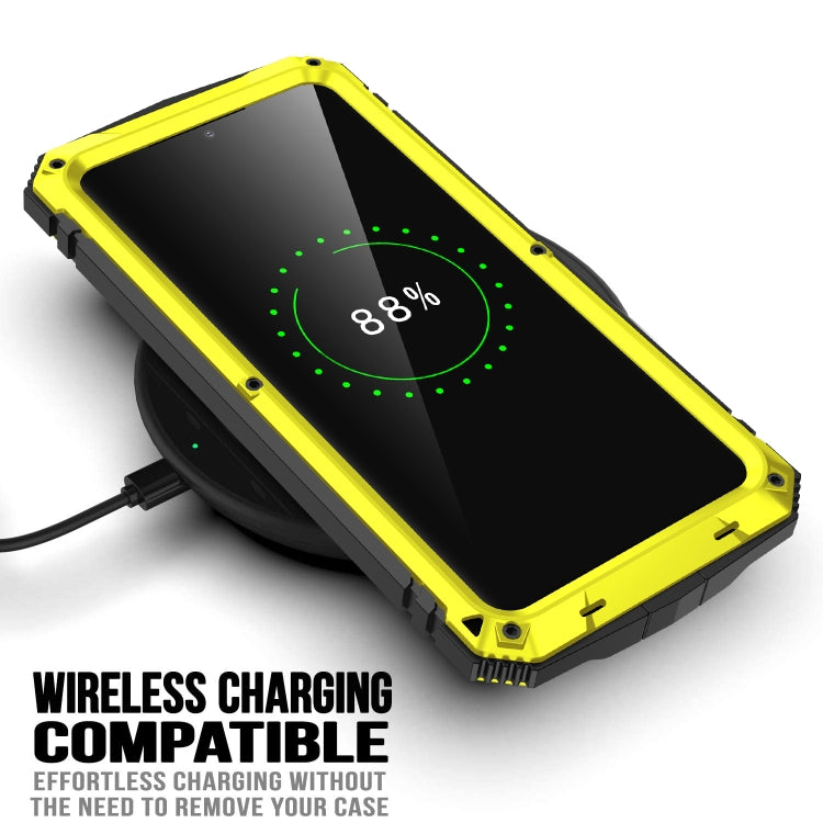 For Samsung Galaxy S21 Ultra 5G R-JUST Shockproof Waterproof Dust-proof Metal + Silicone Protective Case with Holder(Yellow) - Galaxy S21 Ultra 5G Cases by R-JUST | Online Shopping UK | buy2fix