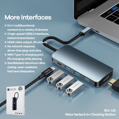 Remax RU-U5 5 In1 Multi-function Type-C / USB-C HUB Docking Station(Dark Grey) - USB HUB by REMAX | Online Shopping UK | buy2fix