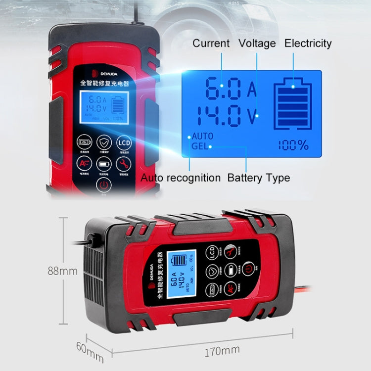 DEMUDA DC-80 Car Battery Charger 12V/24V Intelligent Pulse Repair Type Lead-acid Battery, Plug Type:US Plug(Red) - In Car by buy2fix | Online Shopping UK | buy2fix