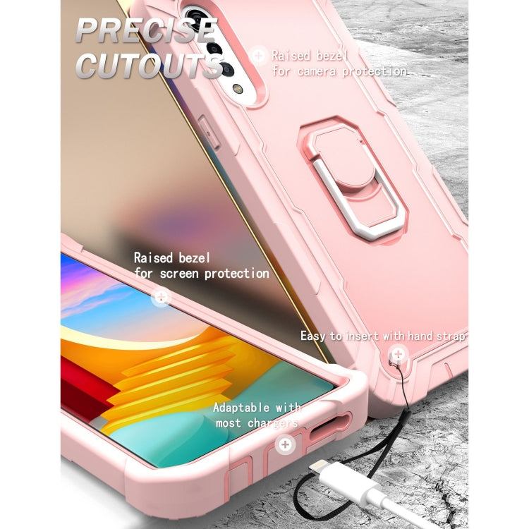 For LG Velvet PC + Rubber 3-layers Shockproof Protective Case with Rotating Holder(Rose Gold) - Mobile Accessories by buy2fix | Online Shopping UK | buy2fix