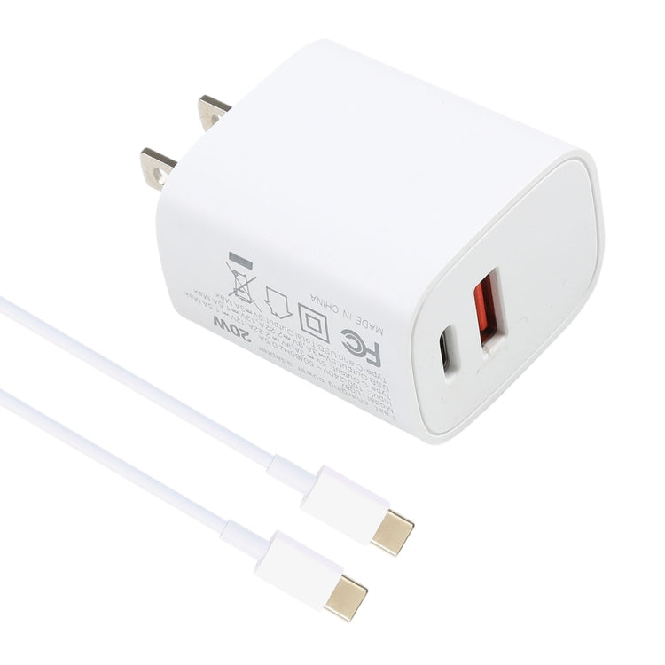 U087 20W USB-C / Type-C + USB Ports Charger with 100W Type-C to Type-C Fast Charging Cable 2m, US Plug - Mobile Accessories by buy2fix | Online Shopping UK | buy2fix