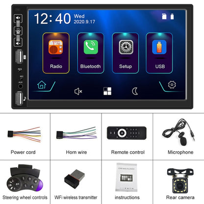 A2891 7 inch Car HD MP5 Carplay Bluetooth Music Player Reversing Image All-in-one Machine Support FM / U Disk with Remote Controler, Style:Standard + 4LEDs Light Camera - In Car by buy2fix | Online Shopping UK | buy2fix
