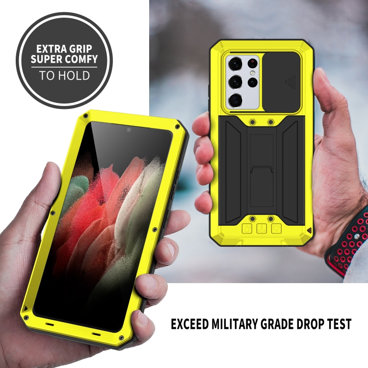 For Samsung Galaxy S21 Ultra 5G R-JUST Sliding Lens Cover Shockproof Dustproof Waterproof Metal + Silicone Case with Invisible Holder(Yellow) - Galaxy S21 Ultra 5G Cases by R-JUST | Online Shopping UK | buy2fix