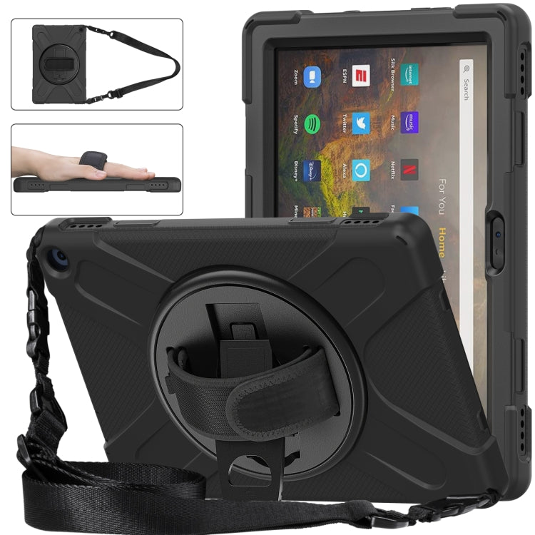 For Amazon Kindle Fire HD 10 2021 Silicone + PC Protective Case with Holder & Shoulder Strap(Black) - Amazon by buy2fix | Online Shopping UK | buy2fix