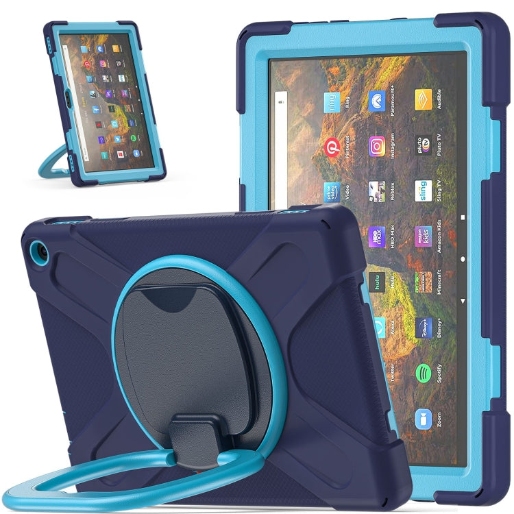 Silicone + PC Protective Case with Holder & Shoulder Strap For Amazon Kindle Fire HD 10 2021(Navy Blue + Blue) - Amazon by buy2fix | Online Shopping UK | buy2fix