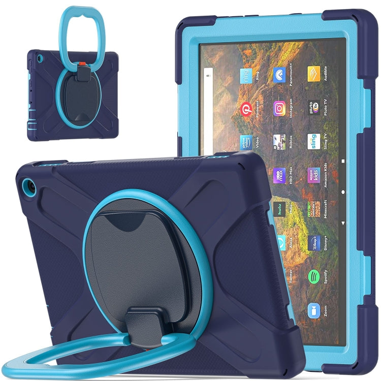 Silicone + PC Protective Case with Holder & Shoulder Strap For Amazon Kindle Fire HD 10 2021(Navy Blue + Blue) - Amazon by buy2fix | Online Shopping UK | buy2fix