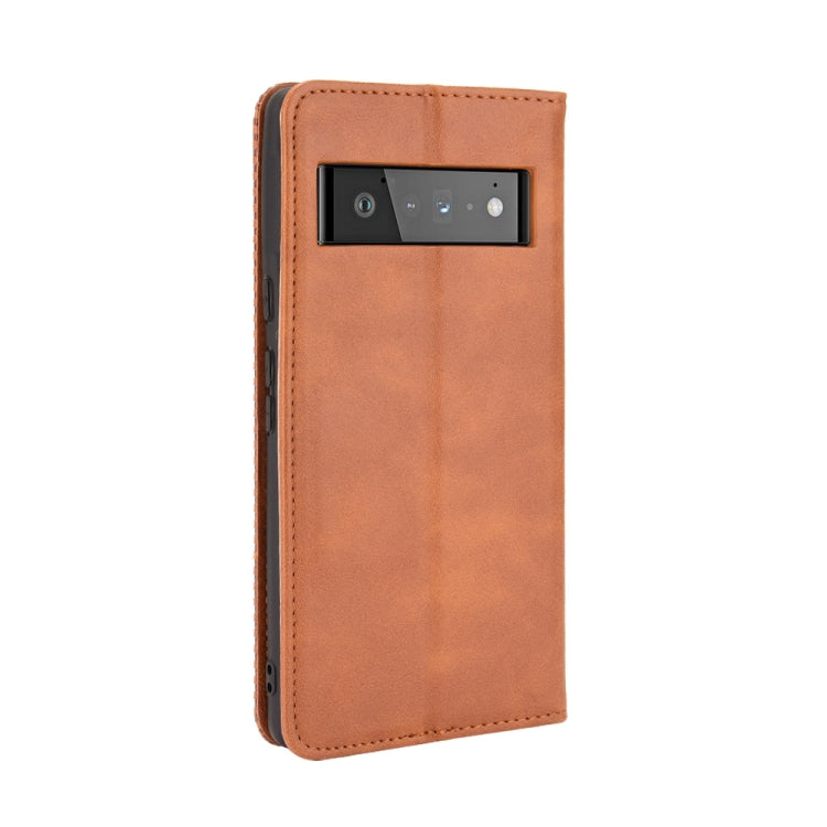 For Google Pixel 6 Magnetic Buckle Retro Crazy Horse Texture Horizontal Flip Leather Case with Holder & Card Slots & Photo Frame(Brown) - Google Cases by buy2fix | Online Shopping UK | buy2fix
