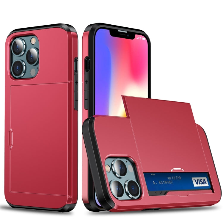 For iPhone 13 Shockproof Armor Protective Case with Slide Card Slot(Red) - iPhone 13 Cases by buy2fix | Online Shopping UK | buy2fix