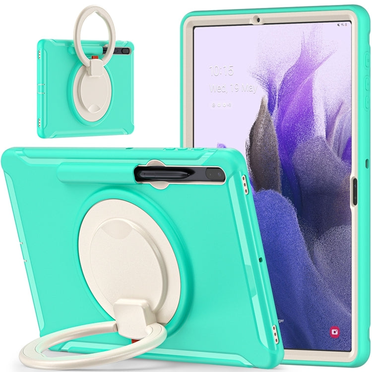 For Samsung Galaxy Tab S8+ / Tab S8 Plus /  Tab S7 FE / Tab S7+/S7 FE 12.4 inch T970 Shockproof TPU + PC Protective Case with 360 Degree Rotation Foldable Handle Grip Holder & Pen Slot(Mint Green) - Galaxy Tab S8+ Cases by buy2fix | Online Shopping UK | buy2fix