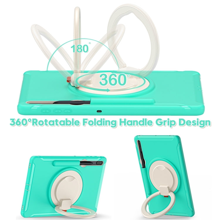 For Samsung Galaxy Tab S8+ / Tab S8 Plus /  Tab S7 FE / Tab S7+/S7 FE 12.4 inch T970 Shockproof TPU + PC Protective Case with 360 Degree Rotation Foldable Handle Grip Holder & Pen Slot(Mint Green) - Galaxy Tab S8+ Cases by buy2fix | Online Shopping UK | buy2fix