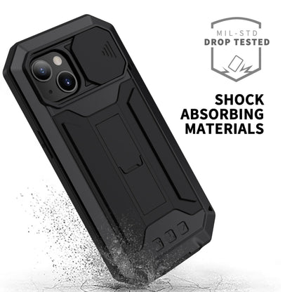 For iPhone 13 R-JUST Sliding Camera Shockproof Waterproof Dust-proof Metal + Silicone Protective Case with Holder(Black) - Apple Accessories by R-JUST | Online Shopping UK | buy2fix